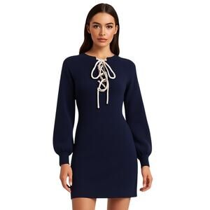 West Bridge Apparel Rare Prototype Knit Dress Navy Blue Lace-Up Front Size S/M